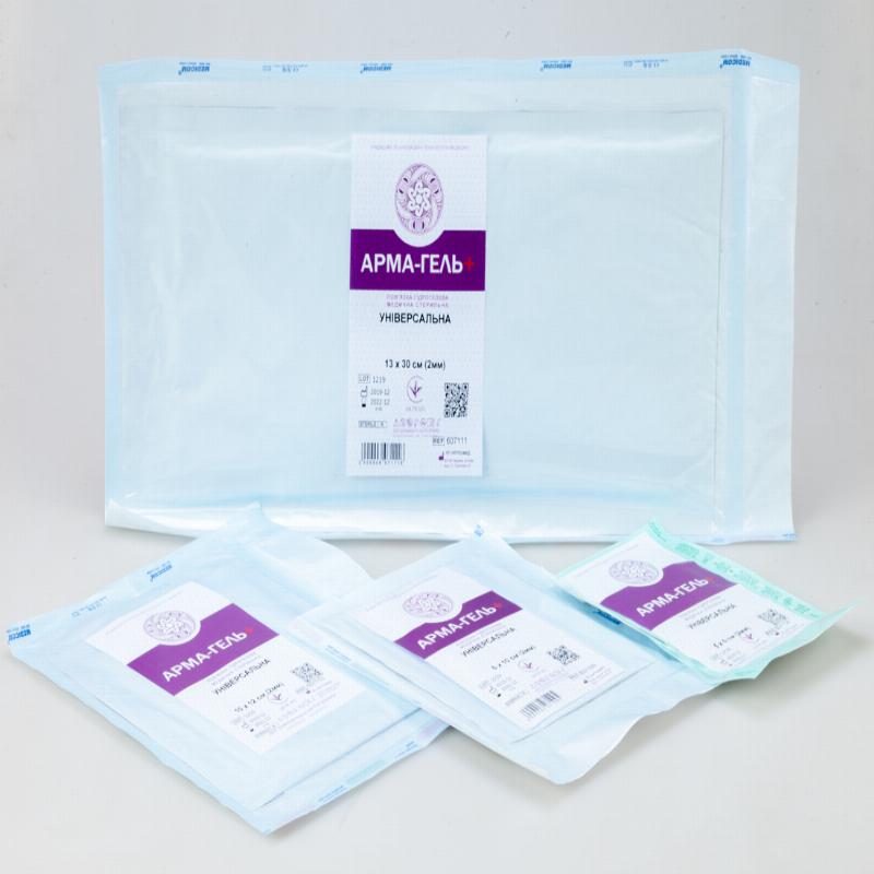 Пов’язка гідрогелева медична антимікробна стерильна, 2мм, армована сіткою, ЗНЕБОЛЮВАЛЬНА (з новокаїном), 10х10 см